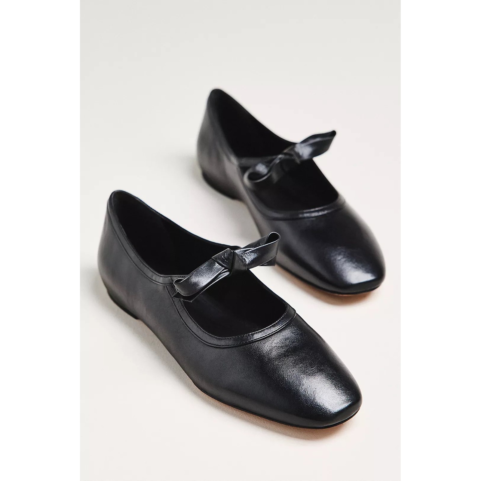 Maeve Mary Jane Flats Nib $168 Anthropologie 41/10-10.5 Black Leather Knot Bow